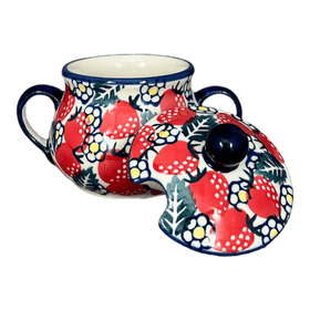 Polish Pottery 3.5" Traditional Sugar Bowl (Strawberry Fields) | C015U-AS59 Additional Image at PolishPotteryOutlet.com