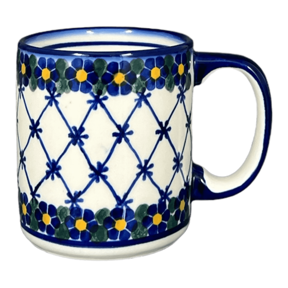 Mug, Straight Mug, 12 oz, WR (WR14E) in "Blue Floral Trellis" by W.R. Ceramika | WR14E-DT3