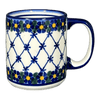 Polish Pottery 12 oz. Straight Mug (Blue Floral Trellis) | WR14E-DT3 at PolishPotteryOutlet.com