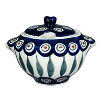 A picture of a Polish Pottery 3" Sugar Bowl (Peacock) | C003T-54 as shown at PolishPotteryOutlet.com/products/3-sugar-bowl-peacock-c003t-54