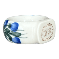 A picture of a Polish Pottery Napkin Ring, 2", WR (WR18B) in "Modern Blue Cascade" by W.R. Ceramika | WR18B-GP1 as shown at PolishPotteryOutlet.com/products/2-napkin-ring-modern-blue-cascade-wr18b-gp1