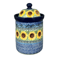 A picture of a Polish Pottery Canister, 1 Liter in "Sunflowers" by Ceramika Artystyczna | A491-U4739 as shown at PolishPotteryOutlet.com/products/1-liter-canister-sunflowers-a491-u4739