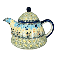 A picture of a Polish Pottery 0.9 Liter Teapot (Soaring Swallows) | C005S-WK57 as shown at PolishPotteryOutlet.com/products/0-9-liter-teapot-soaring-swallows-c005s-wk57