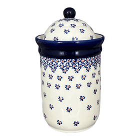 Polish Pottery Zaklady 1 Liter Container (Falling Blue Daisies) | Y1243-A882A Additional Image at PolishPotteryOutlet.com