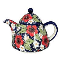 A picture of a Polish Pottery 0.9 Liter Teapot (Poppies & Posies) | C005S-IM02 as shown at PolishPotteryOutlet.com/products/0-9-liter-teapot-poppies-posies-c005s-im02