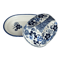 A picture of a Polish Pottery Fancy Butter Dish (Blue Life) | M077S-EO39 as shown at PolishPotteryOutlet.com/products/7-x-5-fancy-butter-dish-blue-life-m077s-eo39