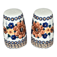 A picture of a Polish Pottery 3.75" Salt and Pepper (Bouquet in a Basket) | S086S-JZK as shown at PolishPotteryOutlet.com/products/3-75-salt-and-pepper-bouquet-in-a-basket-s086s-jzk