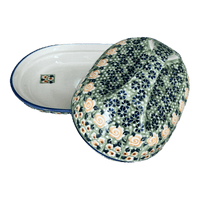 A picture of a Polish Pottery Fancy Butter Dish (Perennial Garden) | M077S-LM as shown at PolishPotteryOutlet.com/products/7-x-5-fancy-butter-dish-perennial-garden-m077s-lm