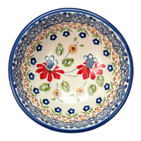 A picture of a Polish Pottery Dipping Bowl (Mediterranean Blossoms) | M153S-P274 as shown at PolishPotteryOutlet.com/products/dipping-bowl-mediterranean-blossoms-m153s-p274