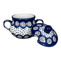 A picture of a Polish Pottery 3.5" Traditional Sugar Bowl (Peacock Dot) | C015U-54K as shown at PolishPotteryOutlet.com/products/3-5-the-traditional-sugar-bowl-peacock-dot-c015u-54k