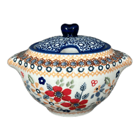 A picture of a Polish Pottery 3" Sugar Bowl (Ruby Duet) | C003S-DPLC as shown at PolishPotteryOutlet.com/products/3-sugar-bowl-ruby-duet-c003s-dplc