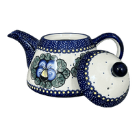 A picture of a Polish Pottery 0.9 Liter Teapot (Pansies) | C005S-JZB as shown at PolishPotteryOutlet.com/products/0-9-liter-teapot-pansies-c005s-jzb