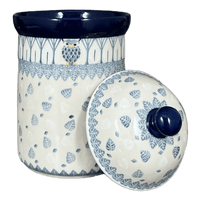 A picture of a Polish Pottery Canister, 1.5 Liter in "Lone Owl" by Ceramika Artystyczna | A493-U4872 as shown at PolishPotteryOutlet.com/products/1-5-liter-canister-lone-owl-a493-u4872