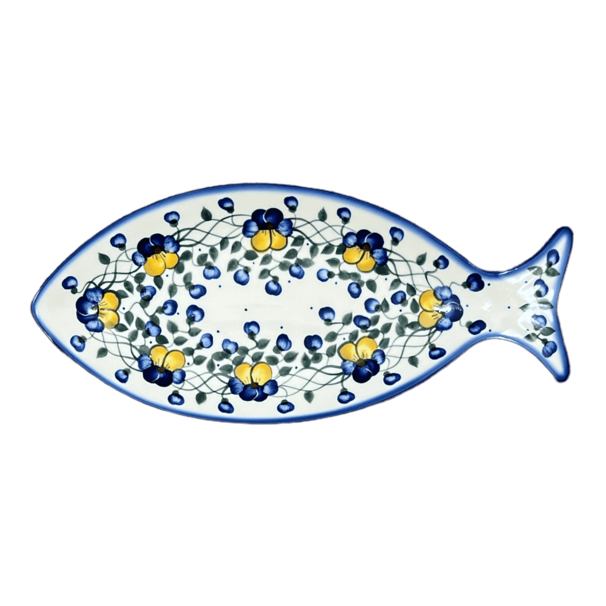 Plate, Fish-Shaped, 14.5" x 6.5", WR (WR13O) in "Pansy Wreath" by W.R. Ceramika | WR13O-EZ2