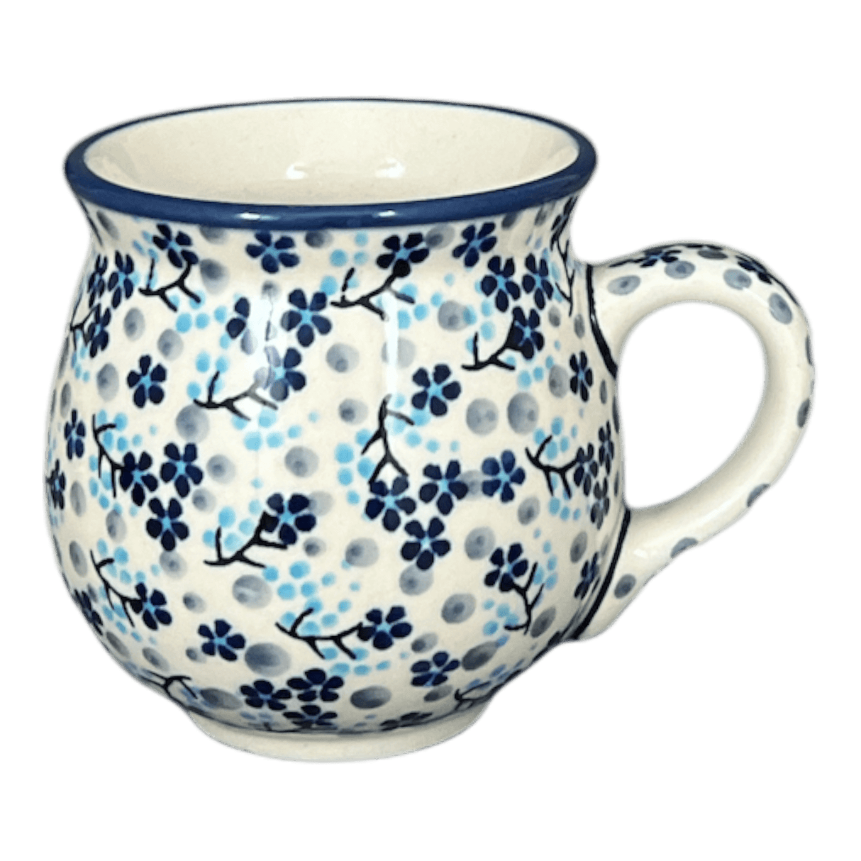 Mug, Belly Mug, Small, 7 oz in "Scattered Blues" by Manufaktura | K067S-AS45