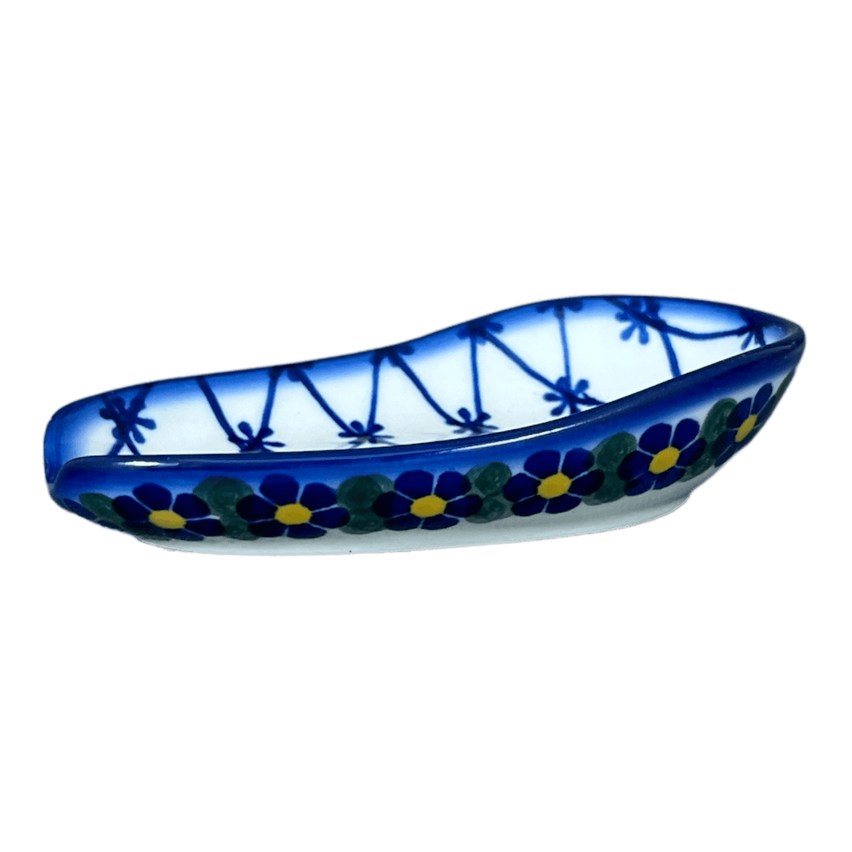 Spoon Rest, 3.5" x 5", WR (WR55D) in "Blue Floral Trellis" by W.R. Ceramika | WR55D-DT3