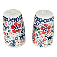A picture of a Polish Pottery 3.75" Salt and Pepper (Full Bloom) | S086S-EO34 as shown at PolishPotteryOutlet.com/products/3-75-salt-and-pepper-full-bloom-s086s-eo34