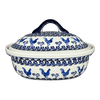 Polish Pottery Zaklady 12.5" x 10" Large Covered Baker (Rooster Blues) | Y1158-D1149 at PolishPotteryOutlet.com