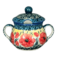 A picture of a Polish Pottery 3.5" Traditional Sugar Bowl (Poppies in Bloom) | C015S-JZ34 as shown at PolishPotteryOutlet.com/products/the-traditional-sugar-bowl-poppies-in-bloom
