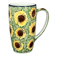 A picture of a Polish Pottery Mug, 14 oz in "Sunflower Field" by Ceramika Artystyczna | AC52-U4737 as shown at PolishPotteryOutlet.com/products/14-oz-mug-sunflower-field-ac52-u4737