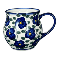 A picture of a Polish Pottery WR 12 oz. Belly Mug (Pansy Storm) | WR14M-EZ3 as shown at PolishPotteryOutlet.com/products/12-oz-belly-mug-pansy-storm-wr14m-ez3
