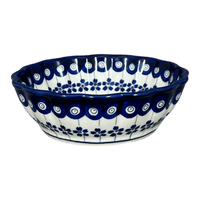 A picture of a Polish Pottery Bowl, Round, Scalloped, 6.25" in "Petite Floral Peacock" by Zaklady | Y1891A-A166A as shown at PolishPotteryOutlet.com/products/6-25-scalloped-bowl-floral-peacock-y1891a-a166a