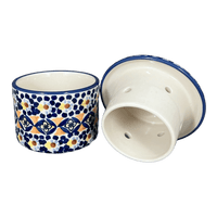 A picture of a Polish Pottery Butter Crock (Kaleidoscope) | M136U-ASR as shown at PolishPotteryOutlet.com/products/4-5-butter-crock-kaleidoscope-m136u-asr