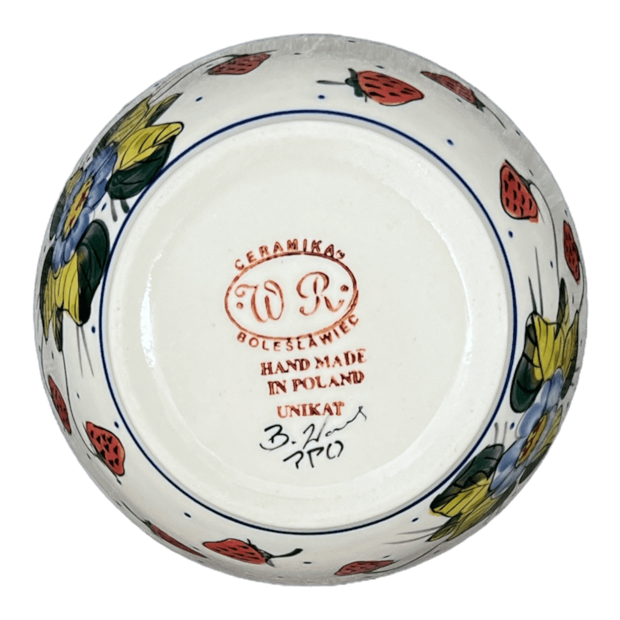 Bowl, Round, 6", WR (WR12B) in "Strawberries & Blossoms" by W.R. Ceramika | WR12B-WR2