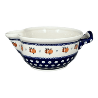 A picture of a Polish Pottery Zaklady 1.25 Quart Mixing Bowl (Persimmon Dot) | Y1252-D479 as shown at PolishPotteryOutlet.com/products/1-25-quart-mixing-bowl-persimmon-dot-y1252-d479