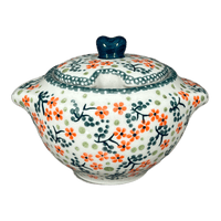 A picture of a Polish Pottery 3" Sugar Bowl (Peach Blossoms) | C003S-AS46 as shown at PolishPotteryOutlet.com/products/3-sugar-bowl-peach-blossoms-c003s-as46