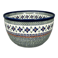 A picture of a Polish Pottery Zaklady Extra- Deep 10.5" Bowl (Emerald Mosaic) | Y986A-DU60 as shown at PolishPotteryOutlet.com/products/extra-deep-10-5-bowl-emerald-mosaic-y986a-du60