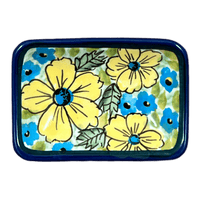 A picture of a Polish Pottery Zaklady 3.75" x 2.75" Tiny Rectangular Sauce Dish (Sunny Meadow) | Y2024-ART332 as shown at PolishPotteryOutlet.com/products/3-75-x-2-75-tiny-rectangular-sauce-dish-sunny-meadow-y2024-art332