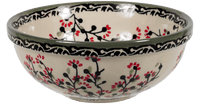 A picture of a Polish Pottery Bowl, Round, 6" in "Cherry Blossoms - Solid Rim" by Manufaktura | M089S-DPGJA as shown at PolishPotteryOutlet.com/products/6-bowl-cherry-blossoms-solid-rim-m089s-dpgja