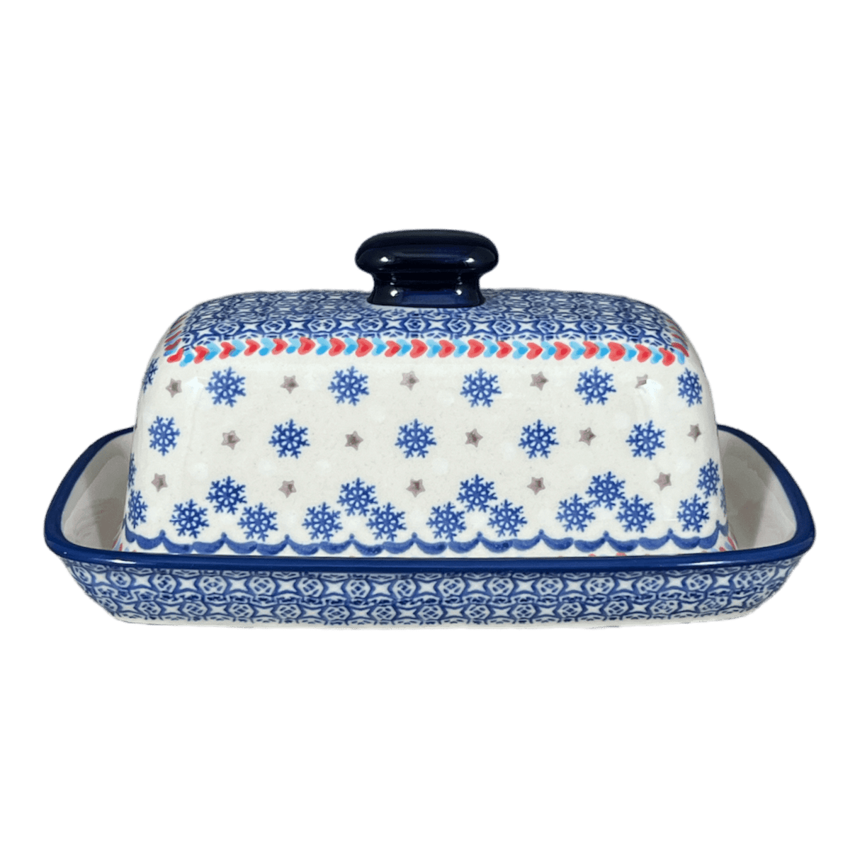 Butter Dish, American, 4" x 7.5" in "Snowflake Love" by Manufaktura | M074U-PS01