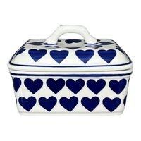 A picture of a Polish Pottery Butter Box (Whole Hearted) | M078T-SEDU as shown at PolishPotteryOutlet.com/products/5-75-x-4-25-butter-box-whole-hearted-m078t-sedu