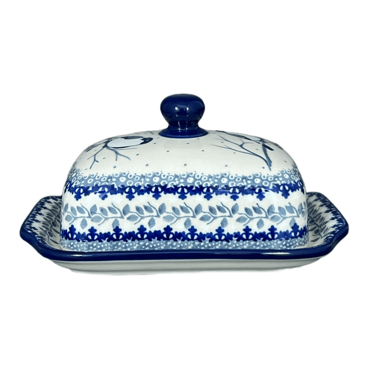 Butter Dish, 7" x 5.5" in "Bullfinch on Blue" by Ceramika Artystyczna | A295-U4830