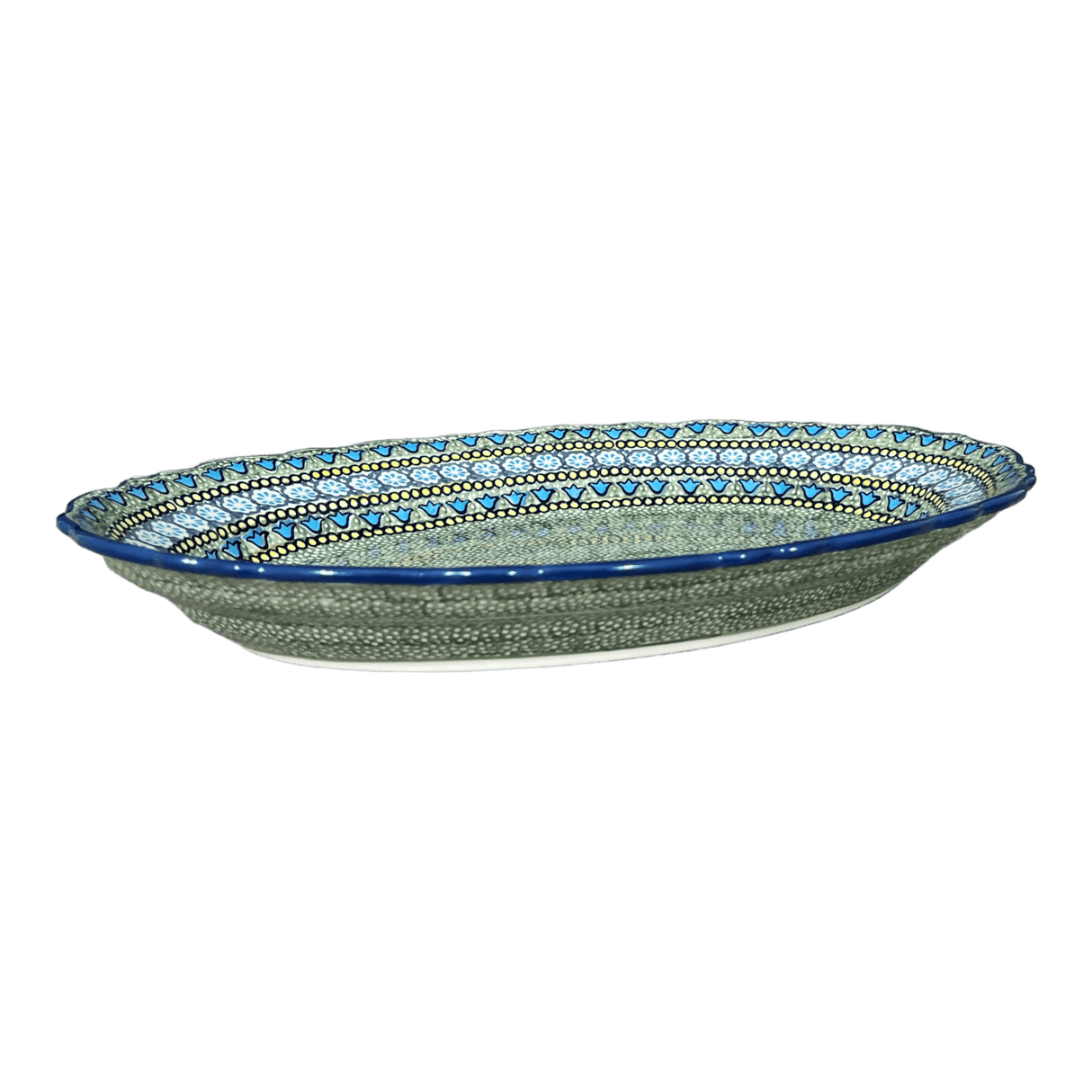 Platter, Oval, Scalloped, 16.75" x 12.25" Large in "Blue Bells" by Manufaktura | P165S-KLDN