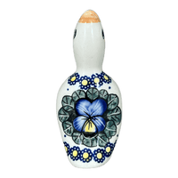 A picture of a Polish Pottery Pie Bird (Pansies) | P189S-JZB as shown at PolishPotteryOutlet.com/products/pie-bird-pansies-p189s-jzb