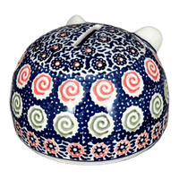 A picture of a Polish Pottery Bank, Hedgehog, 2.5" in "Carnival" by Manufaktura | S005U-RWS as shown at PolishPotteryOutlet.com/products/hedgehog-bank-carnival-s005u-rws