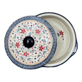 Polish Pottery 8" Deep Round Baker with Lid (Ruby Bouquet) | Z128S-DPCS Additional Image at PolishPotteryOutlet.com