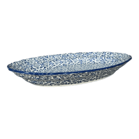 A picture of a Polish Pottery Large Scalloped Oval Platter (English Blue) | P165U-AS53 as shown at PolishPotteryOutlet.com/products/large-scalloped-oval-platter-english-blue-p165u-as53