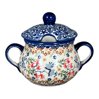 A picture of a Polish Pottery Bowl, Round, Sugar Bowl, 3.5" in "Wildflower Delight" by Manufaktura | C015S-P273 as shown at PolishPotteryOutlet.com/products/3-5-the-traditional-sugar-bowl-wildflower-delight-c015s-p273