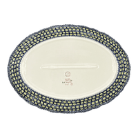 A picture of a Polish Pottery Large Scalloped Oval Platter (Iris) | P165S-BAM as shown at PolishPotteryOutlet.com/products/large-scalloped-oval-platter-iris-p165s-bam