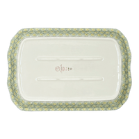 A picture of a Polish Pottery 11.5" x 17" Rectangular Platter (Soaring Swallows) | P158S-WK57 as shown at PolishPotteryOutlet.com/products/11-5-x-17-platter-soaring-swallows-p158s-wk57
