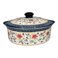 A picture of a Polish Pottery 8" Deep Round Baker with Lid (Ruby Bouquet) | Z128S-DPCS as shown at PolishPotteryOutlet.com/products/8-deep-round-baker-w-lid-ruby-bouquet-z128s-dpcs