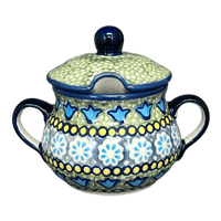 A picture of a Polish Pottery 3.5" Traditional Sugar Bowl (Blue Bells) | C015S-KLDN as shown at PolishPotteryOutlet.com/products/3-5-the-traditional-sugar-bowl-blue-bells-c015s-kldn