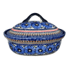 Polish Pottery Baker, Covered, 12.5" x 10" Large in "Bloomin' Sky" by Zaklady | Y1158-ART148 at PolishPotteryOutlet.com