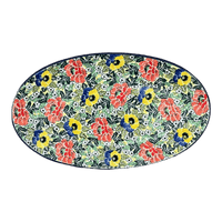 A picture of a Polish Pottery CA 14.75" x 8.5" Oval Platter (Tropical Love) | A205-U4705 as shown at PolishPotteryOutlet.com/products/c-a-14-75-x-8-5-oval-platter-tropical-love-a205-u4705