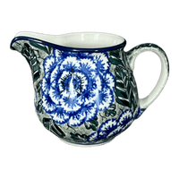 A picture of a Polish Pottery Creamer, 10 oz in "Blue Dahlia" by Ceramika Artystyczna | A341-U1473 as shown at PolishPotteryOutlet.com/products/c-a-10-oz-creamer-blue-dahlia-a341-u1473