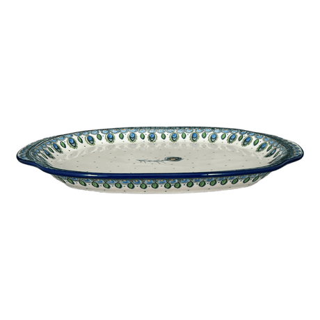 Tray, Oval, Handles, 10.75" x 15.25" in "Peacock Plume" by Ceramika Artystyczna | A684-2218X